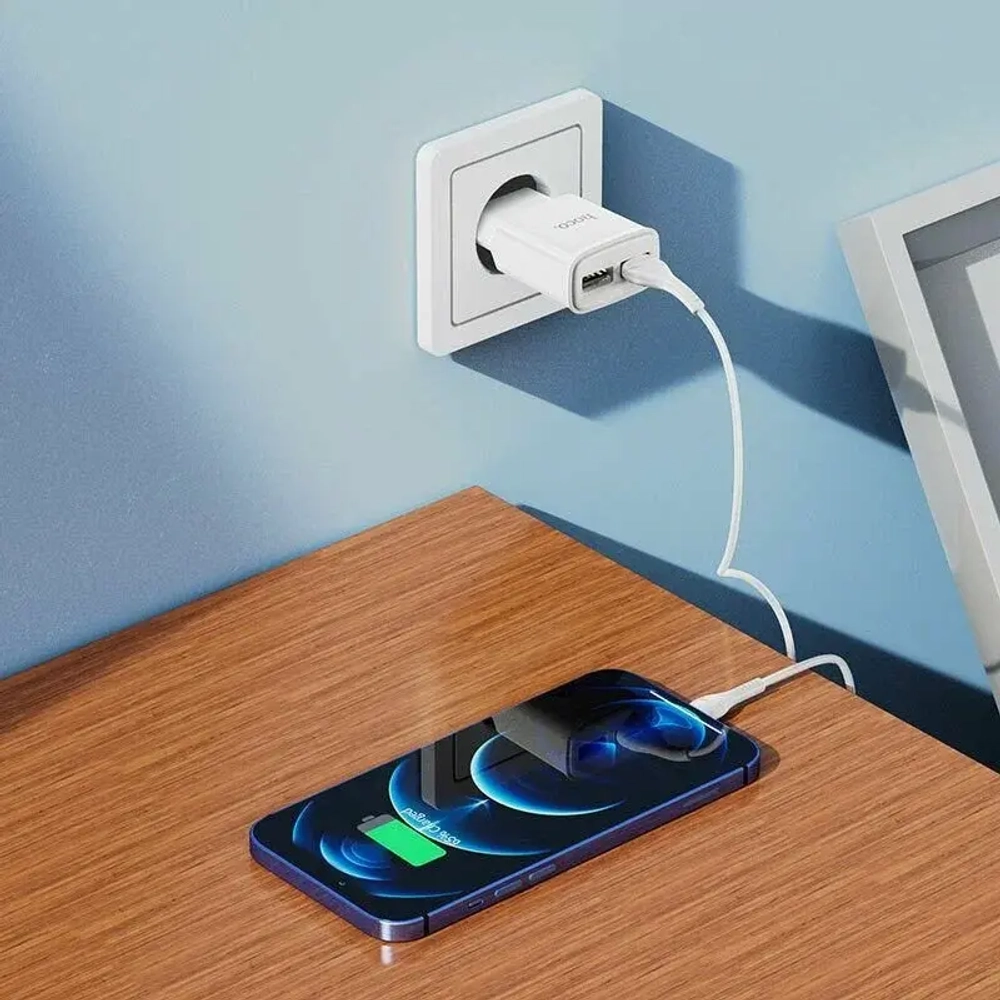 СЗУ USB Hoco C12 (12W, 2 порта) Белый