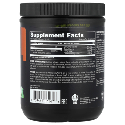 Animal, Fury® Essentials, перед тренировкой, зеленое яблоко, 322 г (11,3 унции)