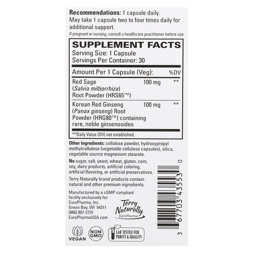 Terry Naturally, Red Sage Plus с HRG80 красным женьшенем, 30 капсул