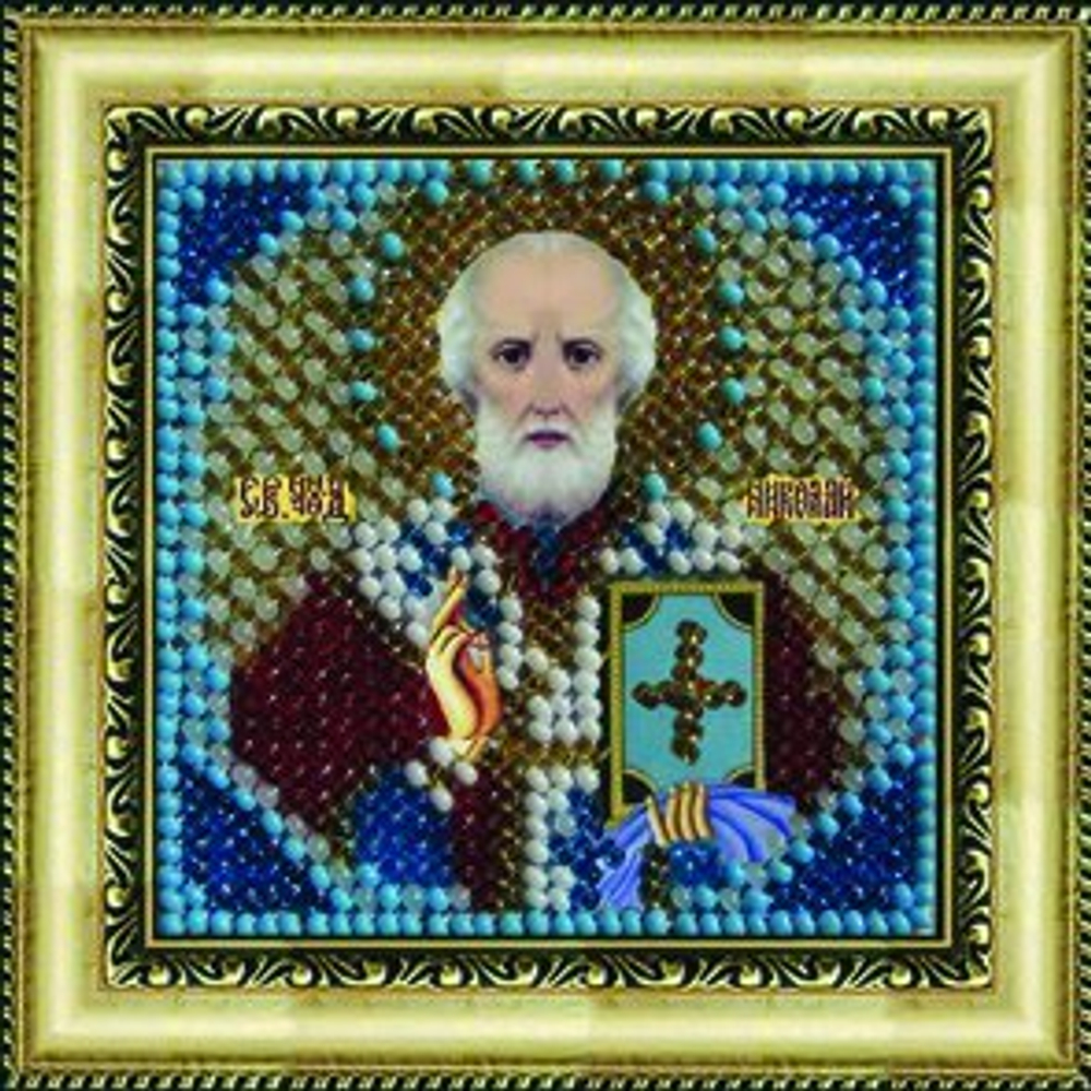 Тема: Религия, иконы, святые¶Техника: Вышивание бисером¶Размер: 6,5х6,5см (в рамке 9х9 см)¶Основа: Т