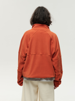 Drawstring Half-Zipped Sweatshirt Orange