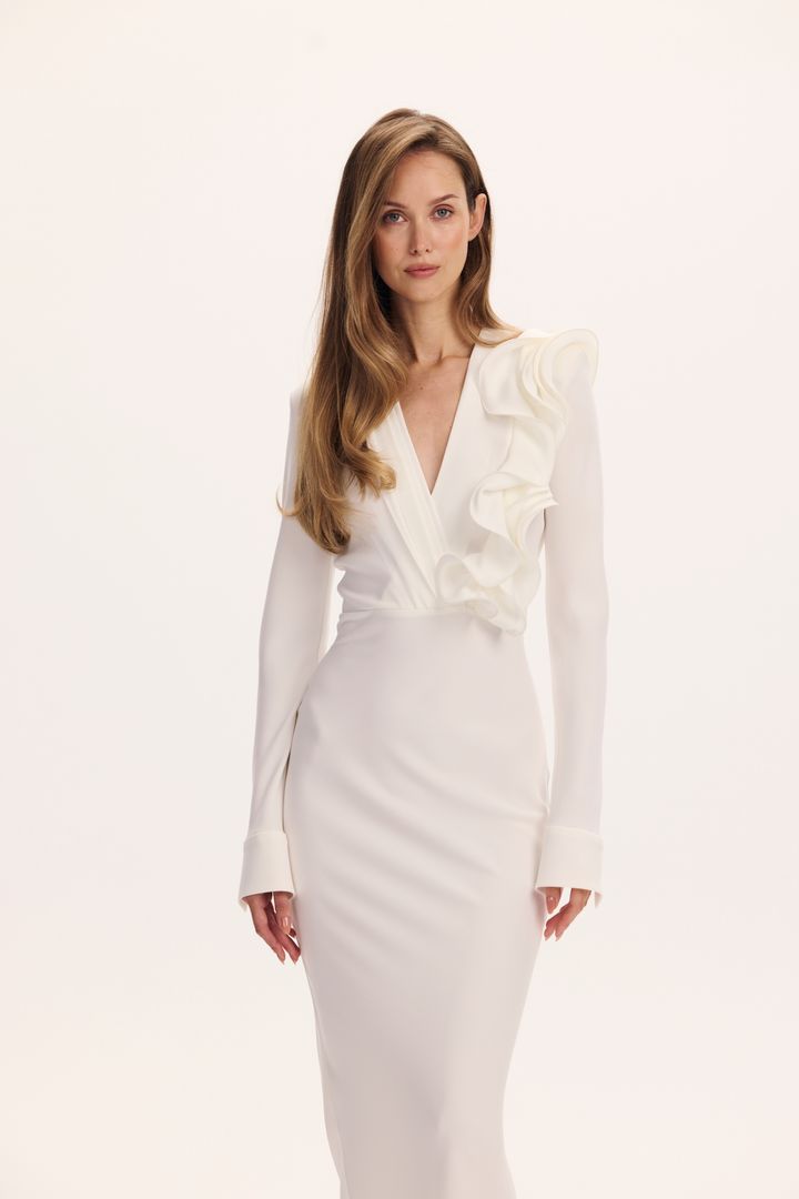 Платье с драпировкой и воланом