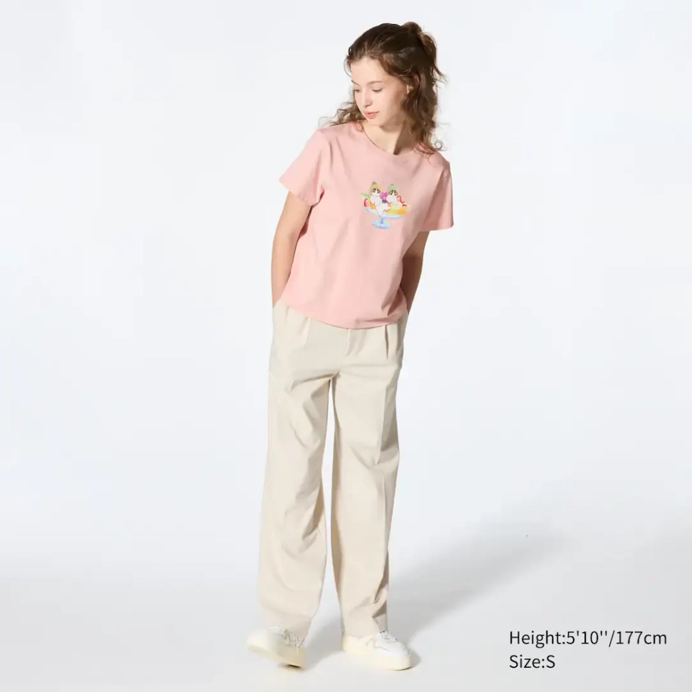 UNIQLO ФУТБОЛКА С ПРИНТОМ  MOFUSAND UT, РОЗОВЫЙ