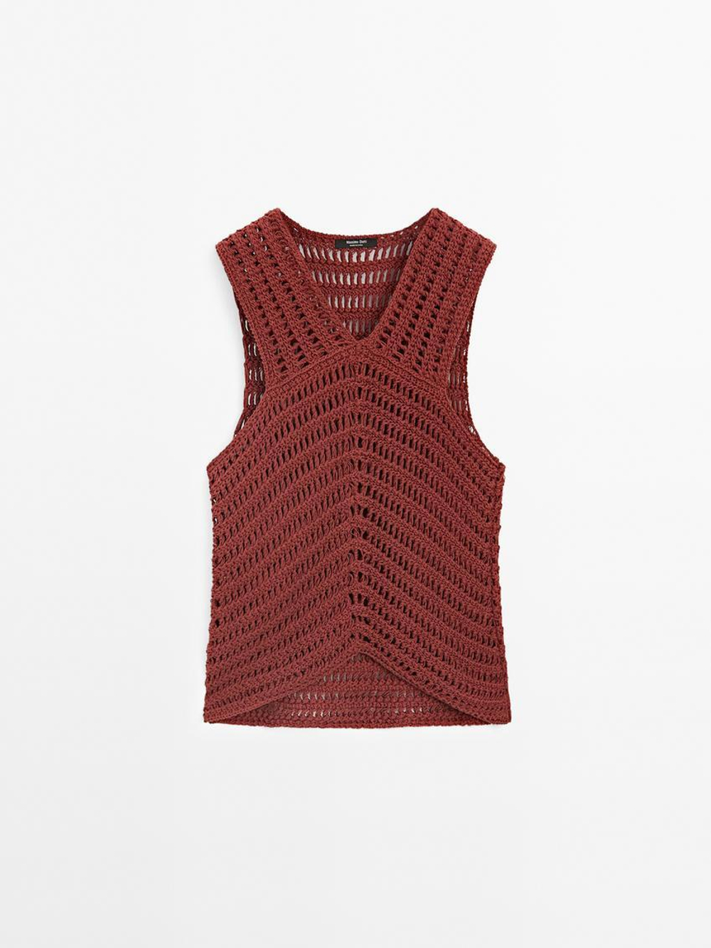 Massimo Dutti Топ из ажурного кружева кроше, черепичный