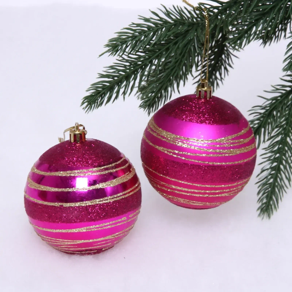 Новогодние шары 8 см (набор 2 шт) «Алмазная россыпь», Фуксия
