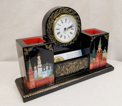 Настольный набор с часами с ручной росписью Палех "Москва " №2