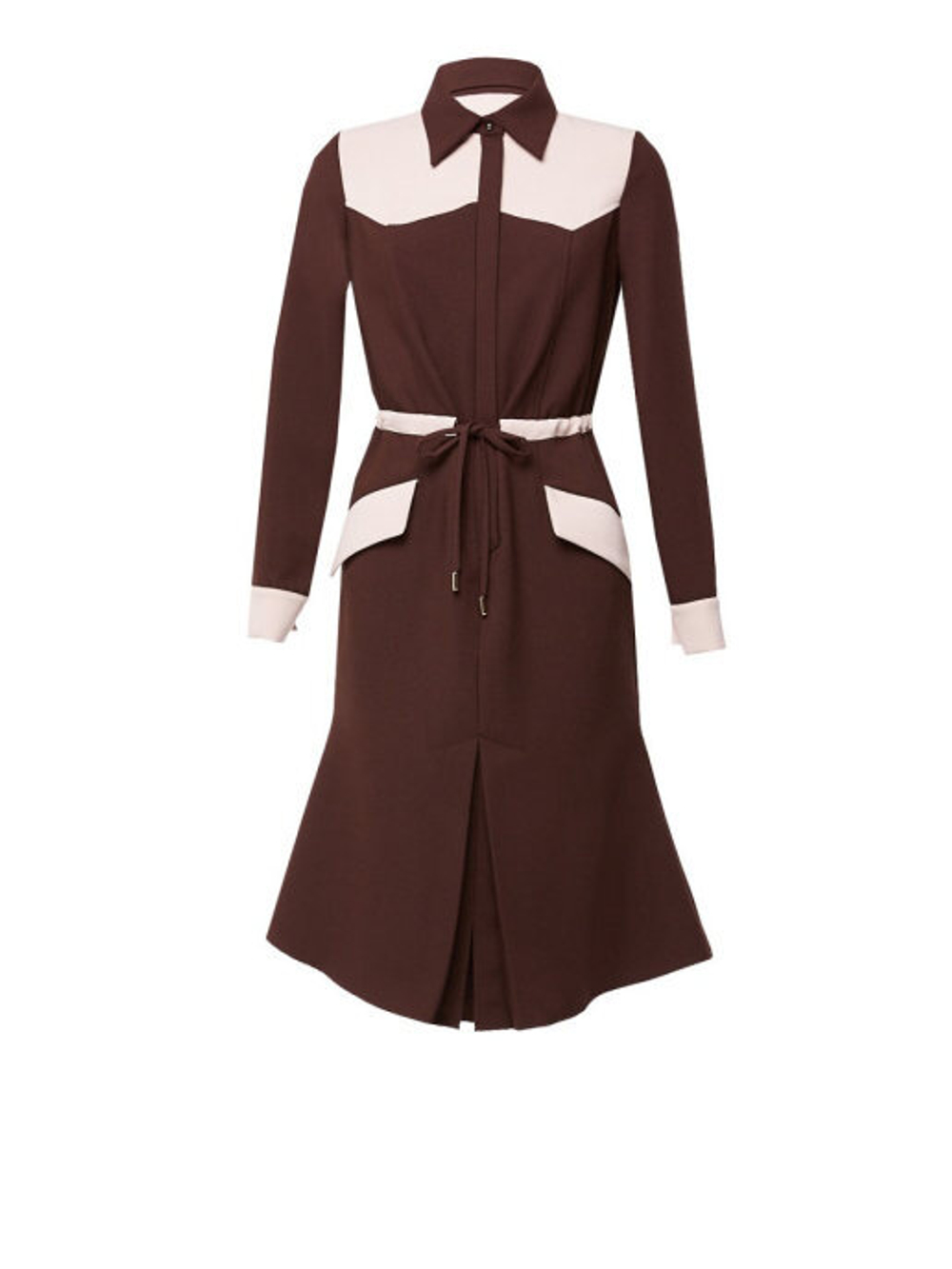 Платье с отложным воротничком коричневое с бежевой отделкой 08-03-19FW