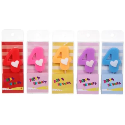 Свеча для торта Цифра Сердечко «4» 9 см, микс цветов