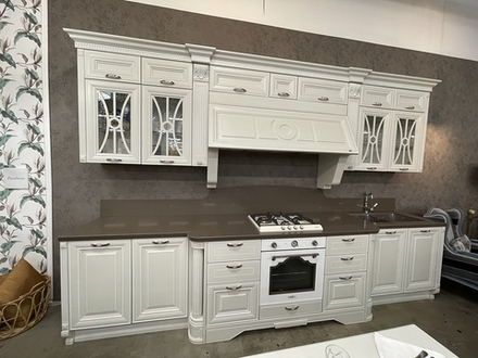 Комплект кухонной мебели с островом Pantheon, цвет белый, комплект бытовой техники включает в себя встраиваемую вытяжку, смеситель, духовой шкаф и варочную поверхность, 49450/2
