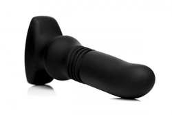 Черный фрикционный вибратор Silicone Vibrating   Thrusting Plug with Remote Control - 17,1 см.