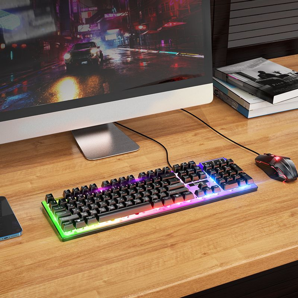 Игровая клавиатура и мышь световая HOCO GM18 , черный