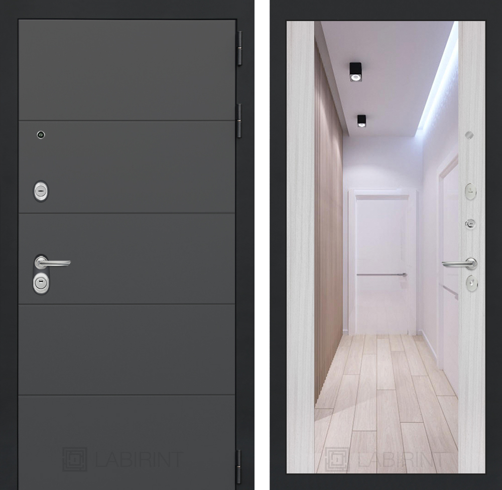 Дверь Входная Лабиринт ART Графит С зеркалом Максимум Сандал белый