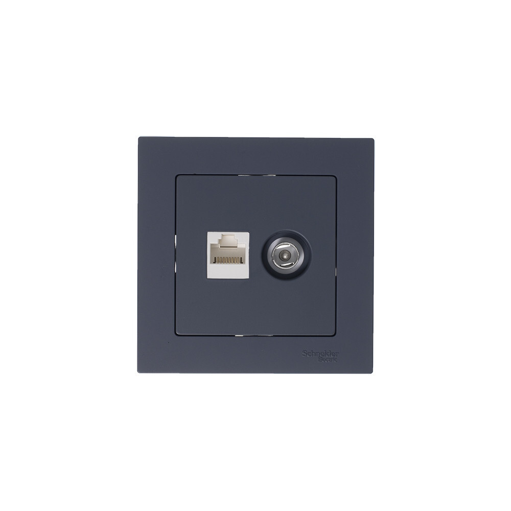 ATLASDESIGN РОЗЕТКА двойная ТВ + компьютерная RJ45, кат. 5Е, ГРИФЕЛЬ