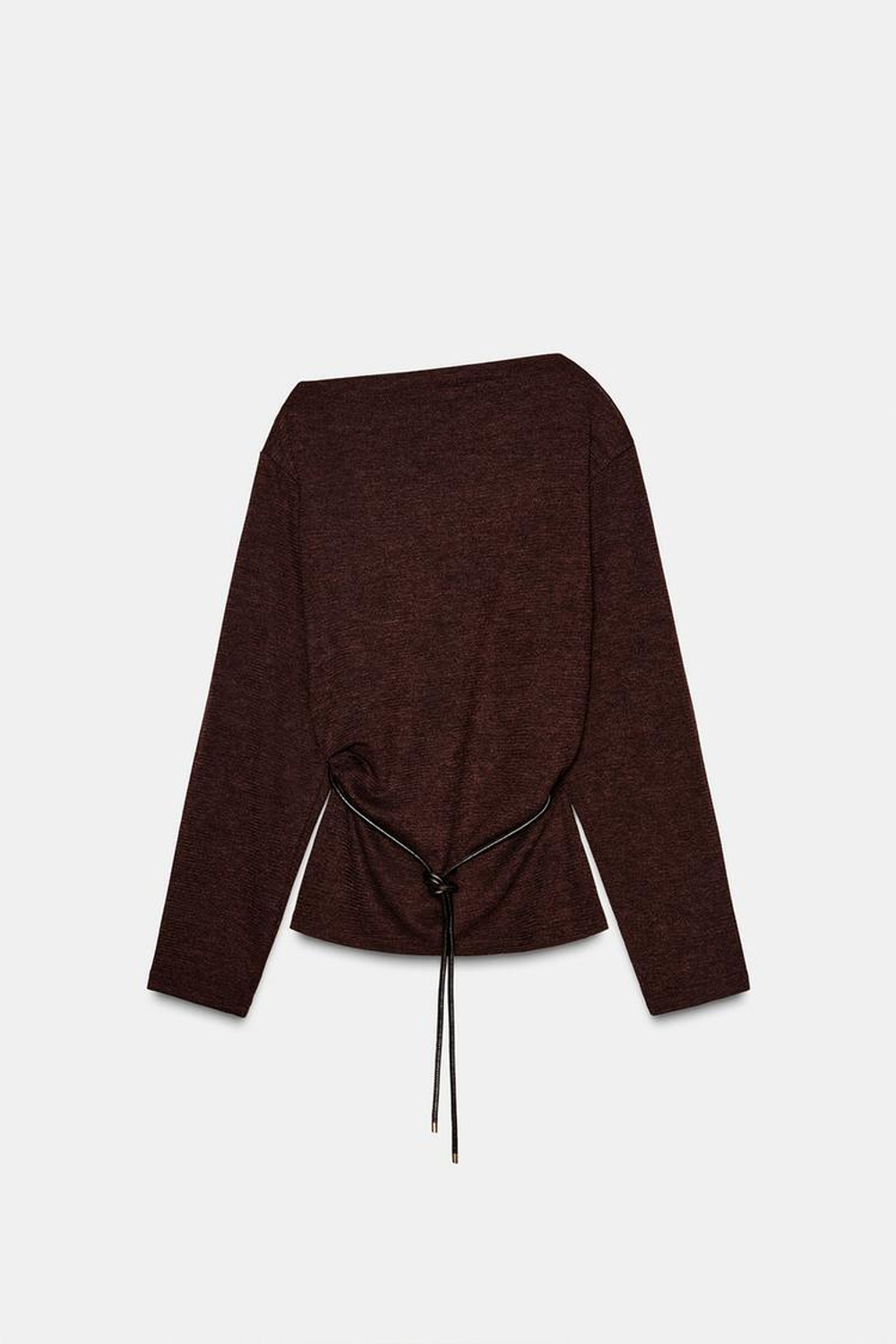 ZARA ТОП ИЗ РЕЛЬЕФНОЙ ТКАНИ С ПОЯСОМ, КОРИЧНЕВЫЙ