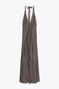 ZARA ПЛАТЬЕ ХАЛТЕР В ГОРОШЕК — ZW COLLECTION, КОРИЧНЕВЫЙ