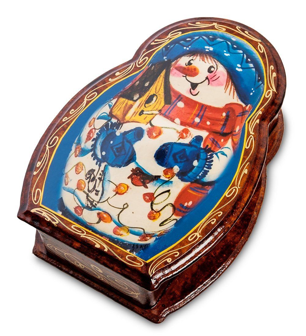 Народные промыслы ШК-11/62-A Шкатулка в технике декупаж «Матрешка-снеговик» (20х14х6)