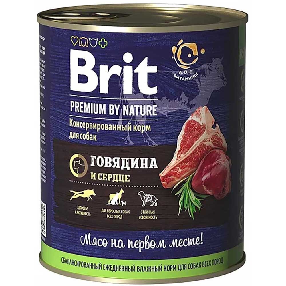 Brit Premium By Nature консервы для собак с говядиной и сердцем в желе 850 г (банка)