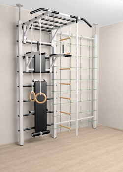 Шведская стенка Sv Sport враспор (Турник рукоход/Брусья/Скамья/Канат/Kольца/Лестница/Канатный лаз/Сетка)