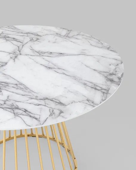 Стол Nels Ø110 см, белый мрамор, золотая ножка