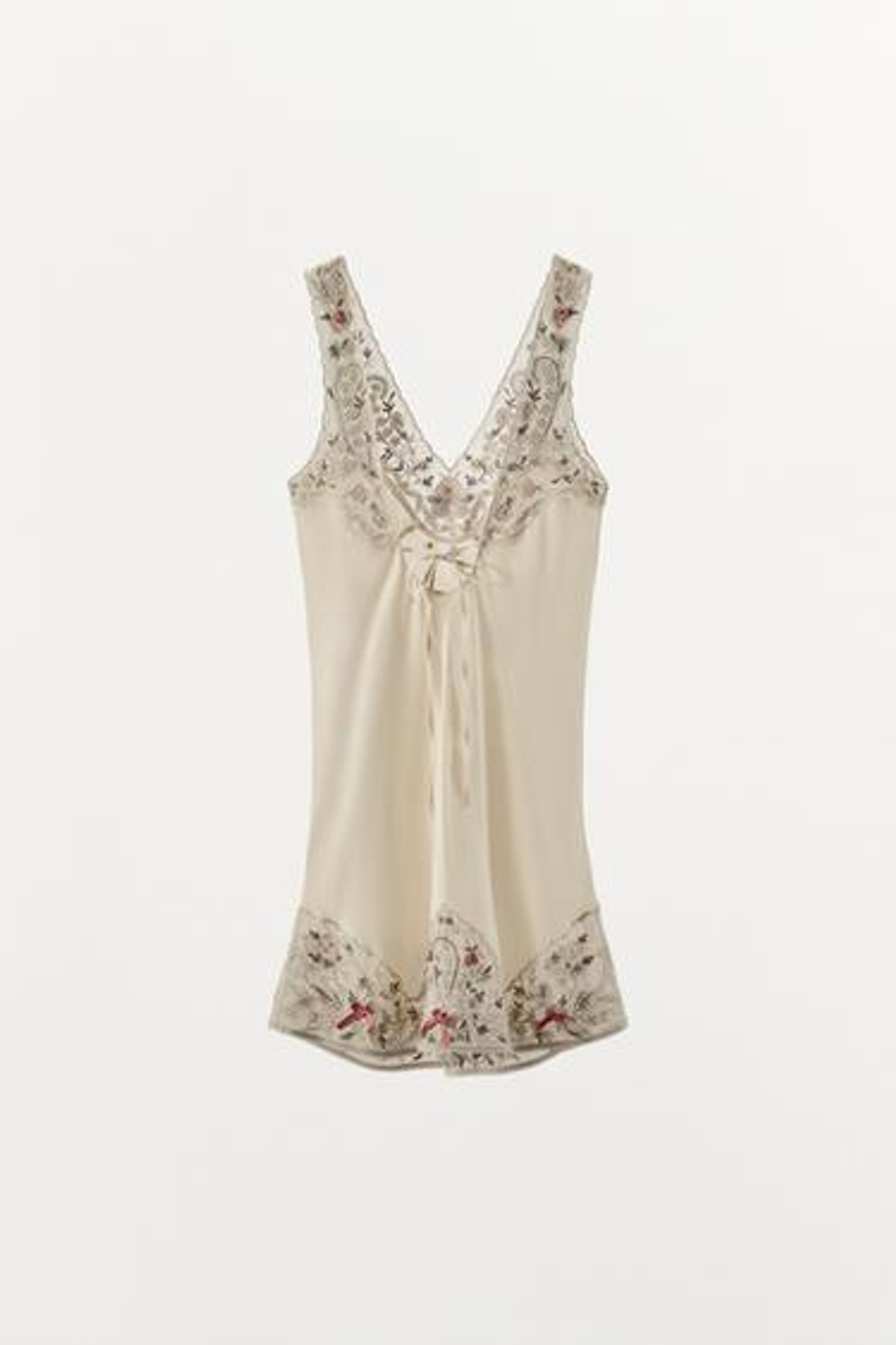 ZARA ПЛАТЬЕ ИЗ ПОЛУПРОЗРАЧНОЙ ТКАНИ С ВЫШИВКОЙ И БУСИНАМИ, ЭКРЮ