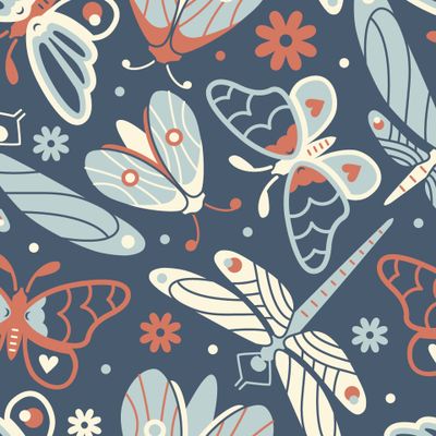 Таинственный сад. Мотылек, бабочки и стрекоза.Бохо стиль