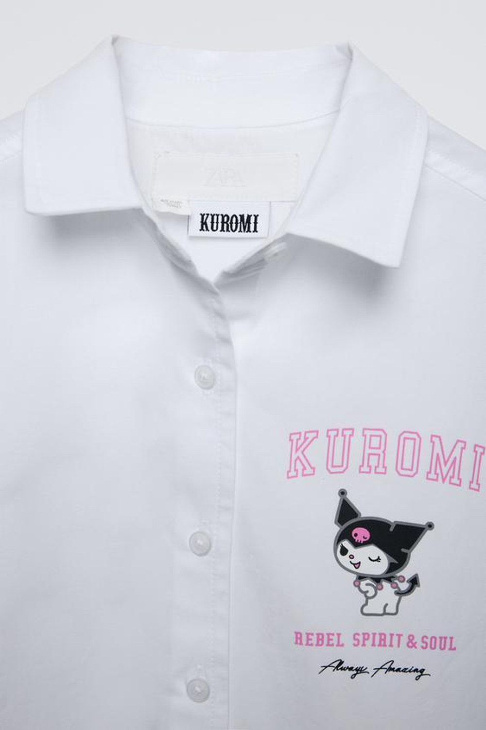 ZARA РУБАШКА С ПРИНТОМ KUROMI © SANRIO, БЕЛЫЙ