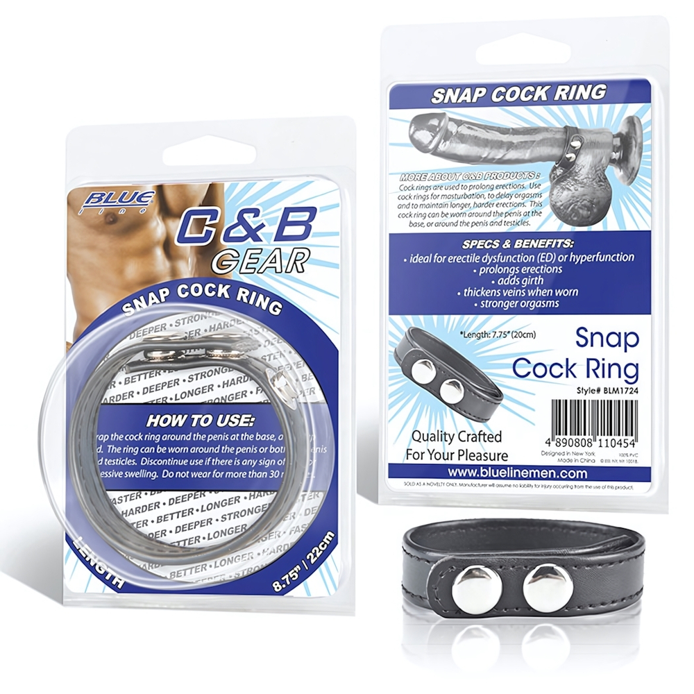 Кольцо на пенис SNAP COCK RING из искусственной кожи на клепках (Цвет: черный)