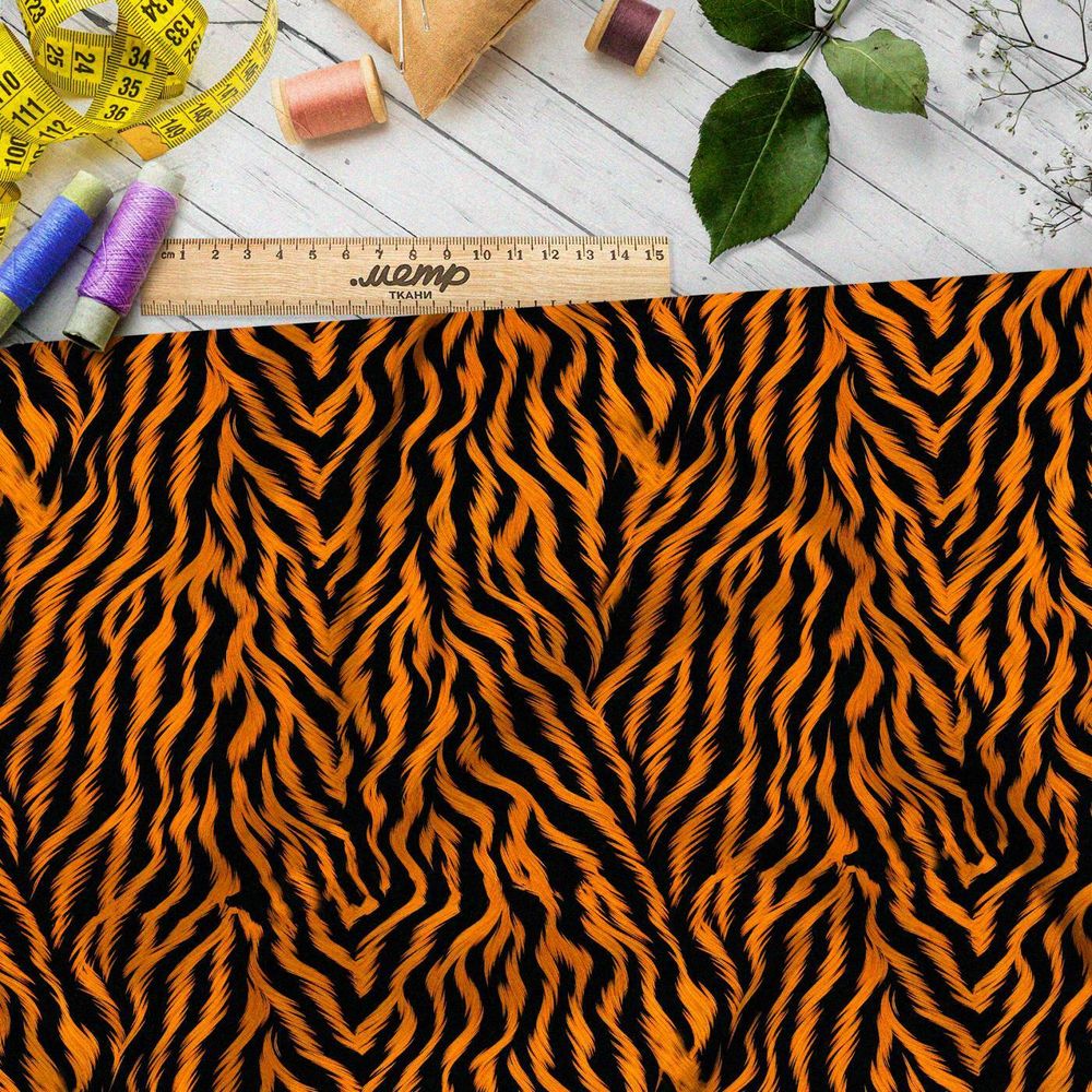Ткань премиум шелк искусственный Армани мелкий тигр