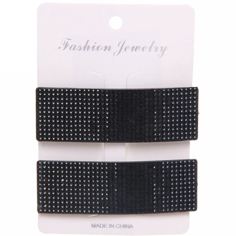 Зажимы для волос 2шт «KRASA - Aks», стразы, прямоугольник, цвет черный, 8*2,5см