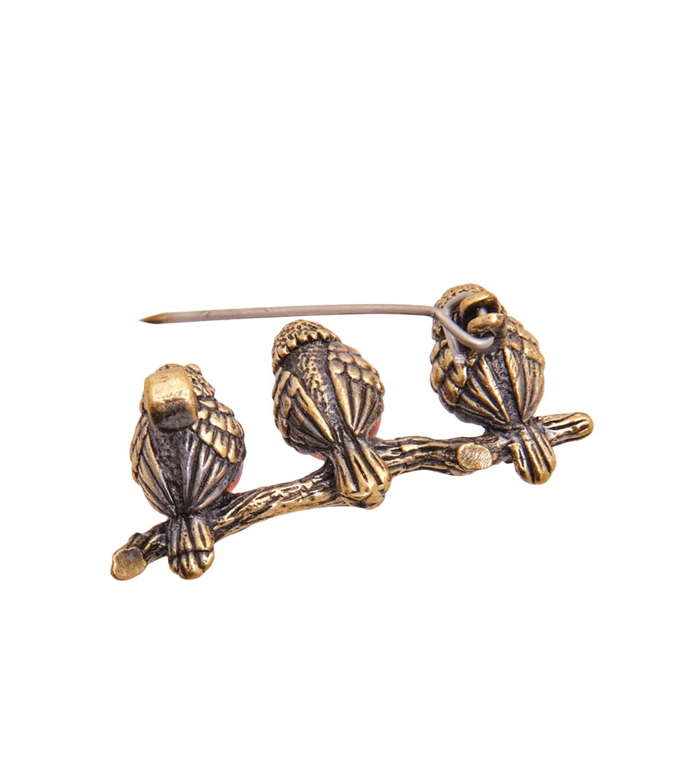 AM-3532 Брошь «Чижики» (латунь, янтарь)