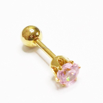 Микроштанга ( 6 мм) для пирсинга уха с розовым кристаллом 4 мм. Медицинская сталь, золотое анодирование.
