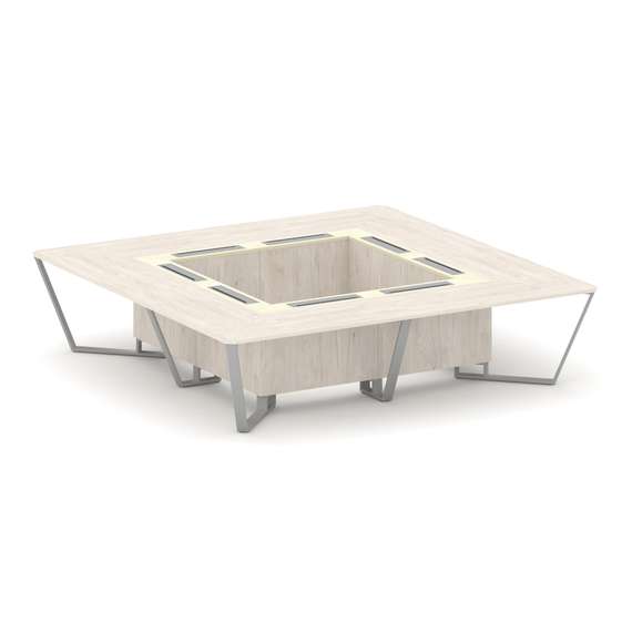 Steel Meet Стол переговорный квадратный KM-PR.B.SP-16K Денвер Светлый/Ваниль Глянец/Металл Серый 320