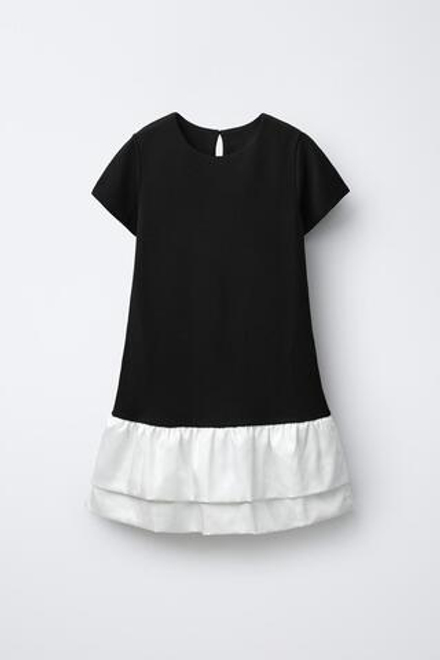 ZARA КОНТРАСТНОЕ ПЛАТЬЕ С ОБОРКАМИ, ЧЕРНЫЙ