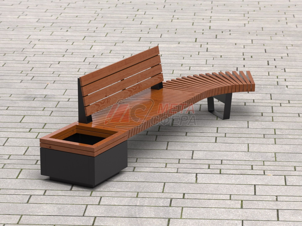 Скамейка Rail Road 02 с вазоном и поворотом