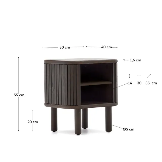 Mailen Прикроватная тумбочка из ясеневого шпона с темной отделкой 50 x 55 см