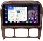 Магнитола для Mercedes-Benz S W220 1998-2005 (рамка дерево) - FarCar BM9-220W монитор 9.5" QLED на Android 14, TS10, 4+32Гб, CarPlay, 4G SIM-слот