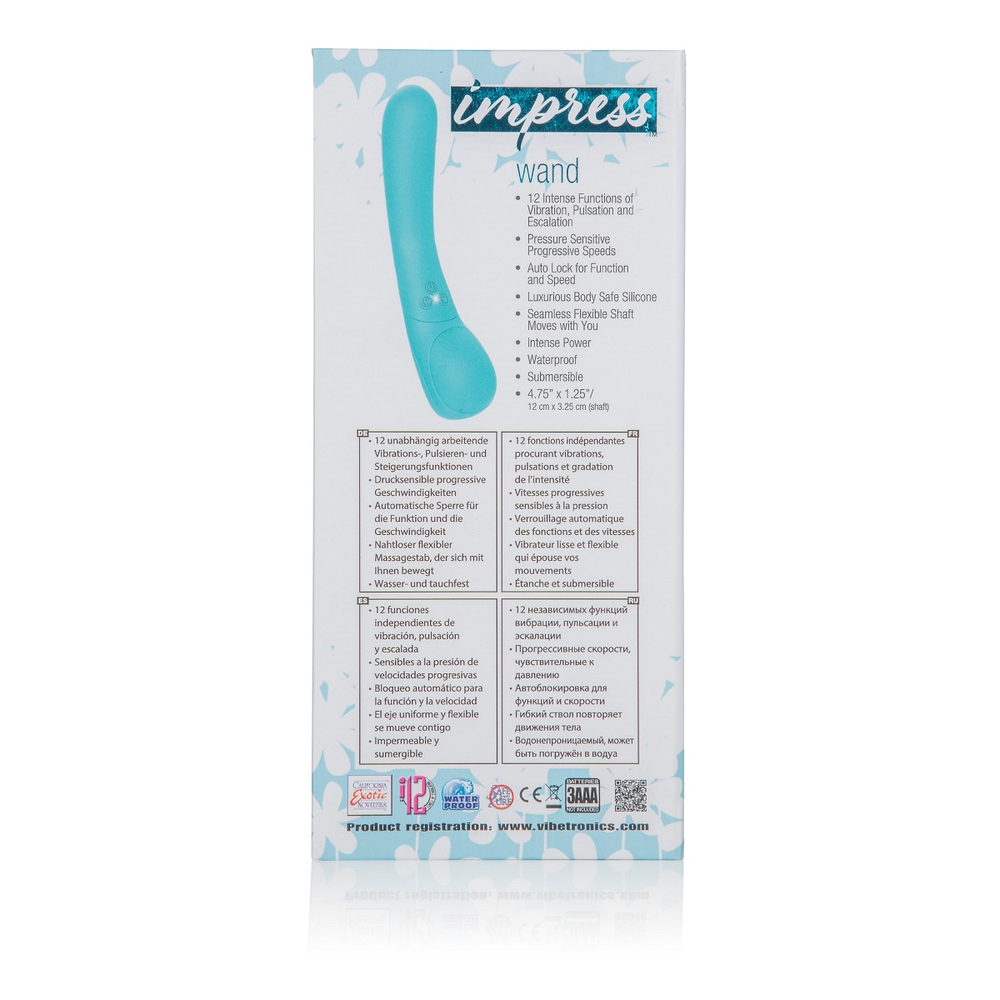 Голубой вибромассажер Impress Wand - 12 см. (Цвет: голубой)
