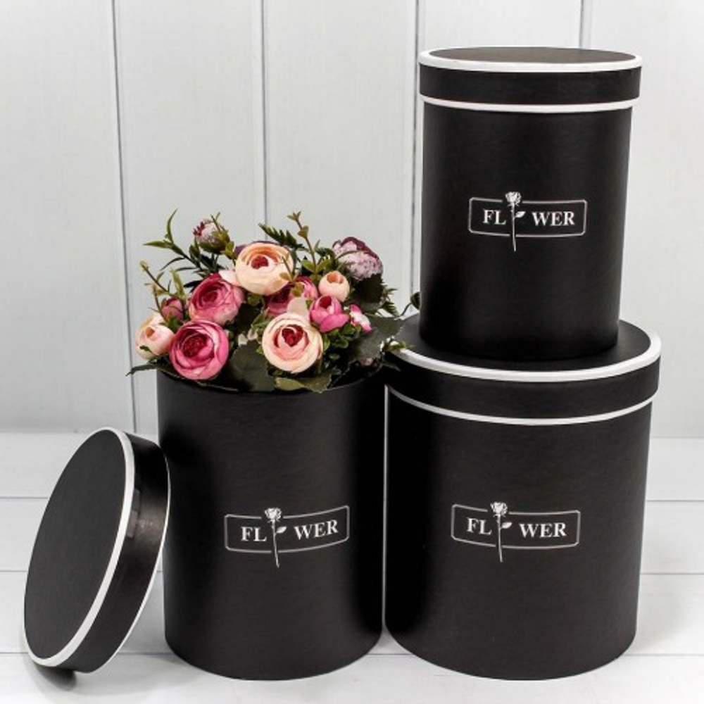 Коробка 18х20.5 см Набор 3 шт "Flower" (Черный)