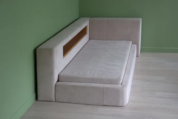 Диван-кровать Cube c нишей L антивандальная ткань (молочный)