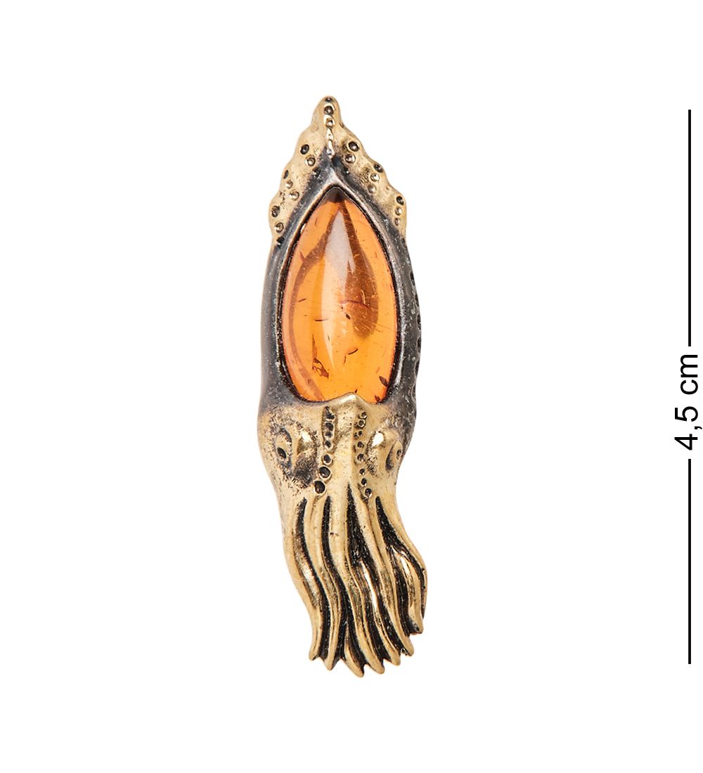 AM-1640 Брошь «Каракатица» (латунь, янтарь)