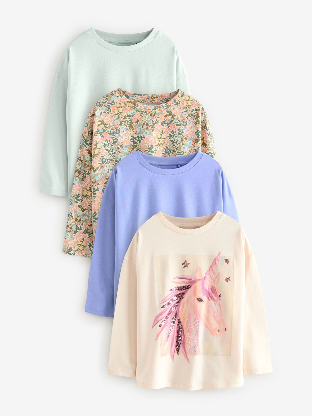 Лонгслив для девочки Next K86-174, 4 шт., Розовый, Голубой