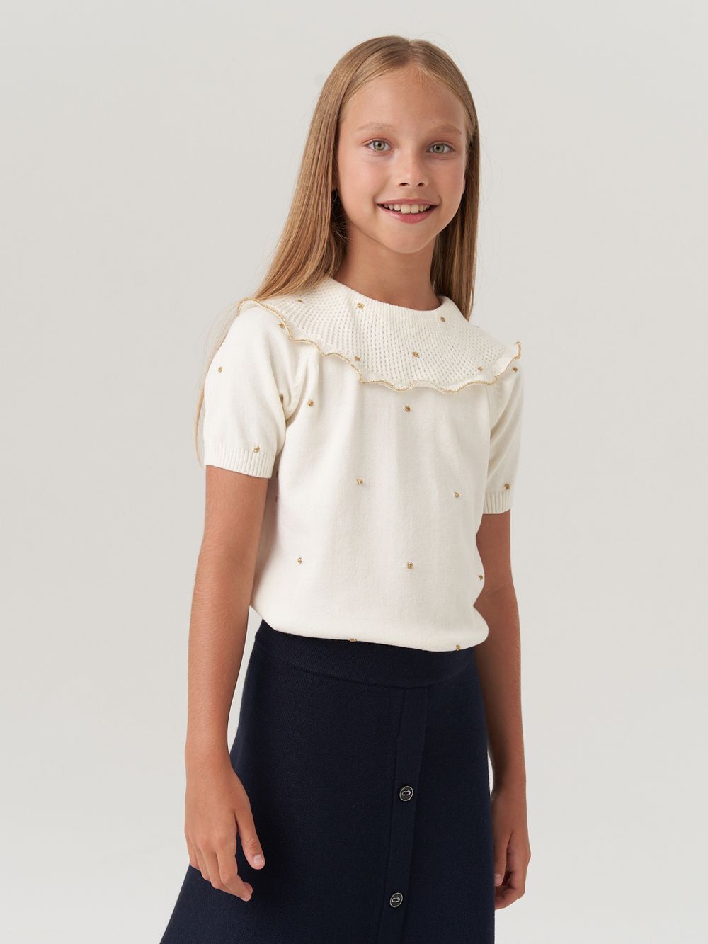 Джемпер в школу для девочки AT977 молочный-золото