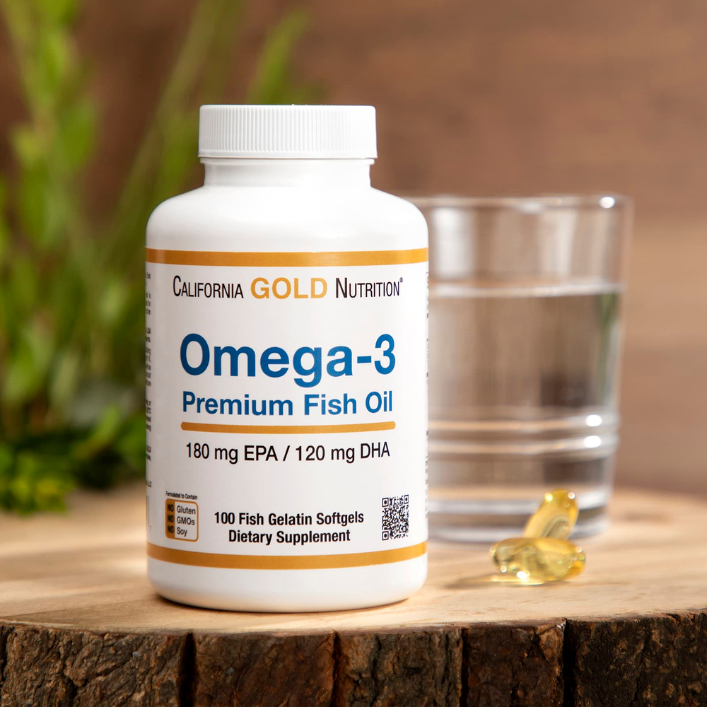 California Gold Nutrition, премиальный рыбий жир с омега-3, 100 капсул из рыбьего желатина (1100 мг в 1 капсуле)