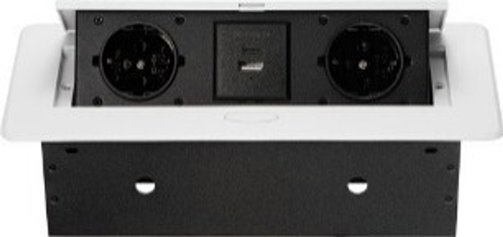 Встраиваемый горизонт. настольный удлинитель , 2 EURO 1 USB  + 1 USB Type-С, Белый(267х120х68) полуавтомат