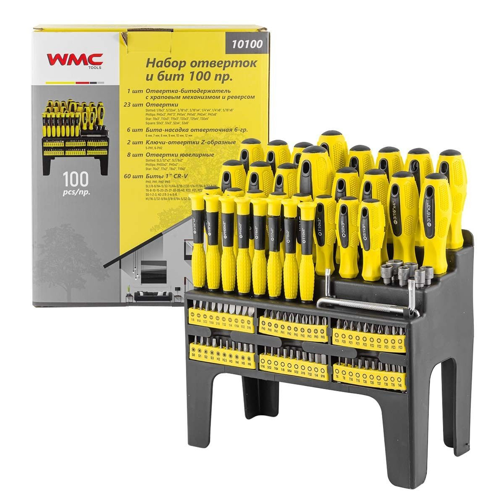Набор отверток и бит 100пр.,на пластиковом стенде WMC TOOLS WMC-10100