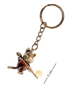 AM- 803 Брелок «Барсик хоккей на траве» (латунь, янтарь)