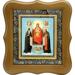 Киево-Печерская  Свенская икона Божьей Матери с предстоящими Антонием и Феодосием со свитками.