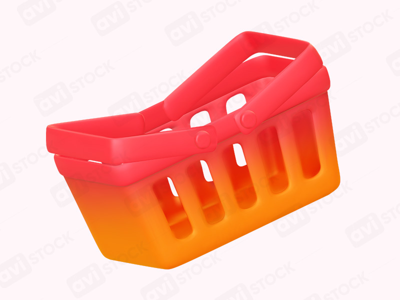 3D-иллюстрация корзины для покупок в красно-оранжевых тонах