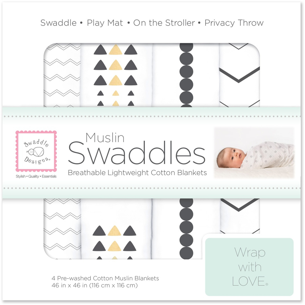 SwaddleDesigns SDM-2149B Набор пеленок муслин 4 шт. - Gold and Graphite, Soft Black with Touch of Gold Shimmer