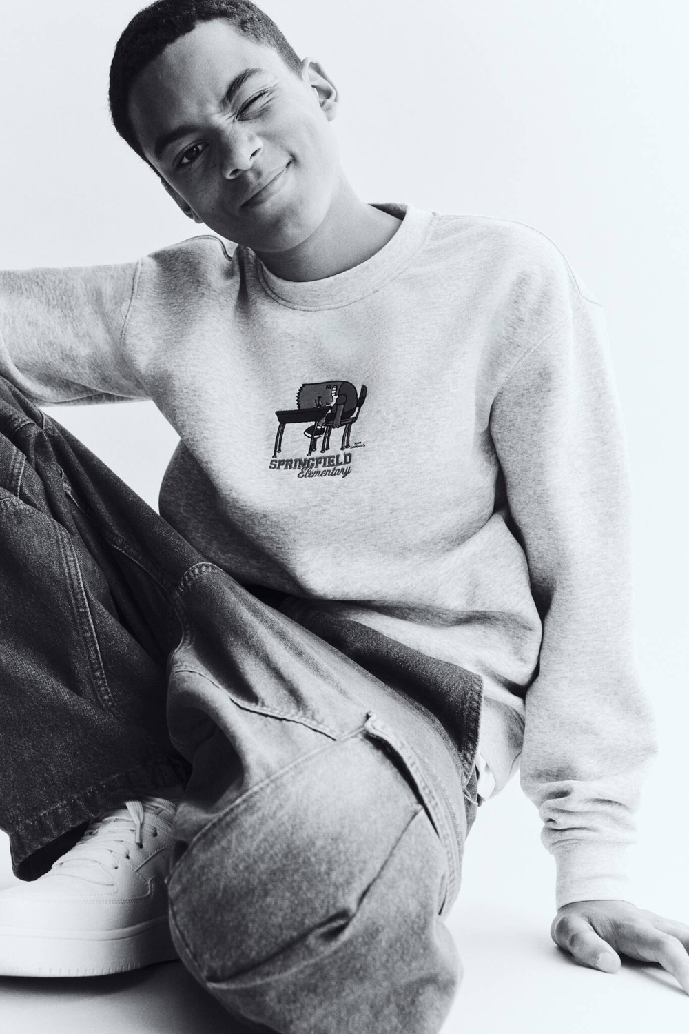 H&M Толстовка с принтом, серый меланж